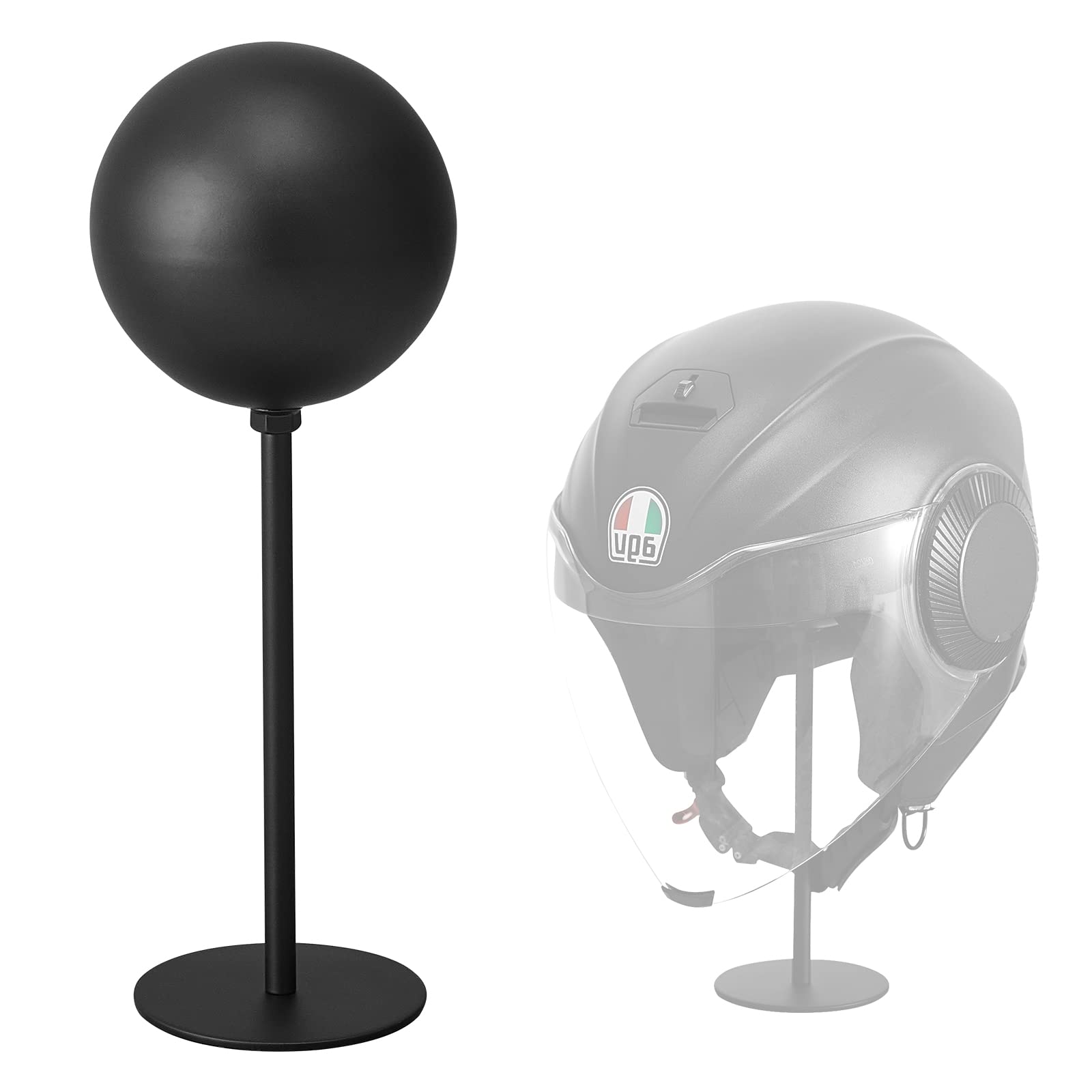 JOOM helmet stand with metal base disk keeps helmets stable on any surface.
