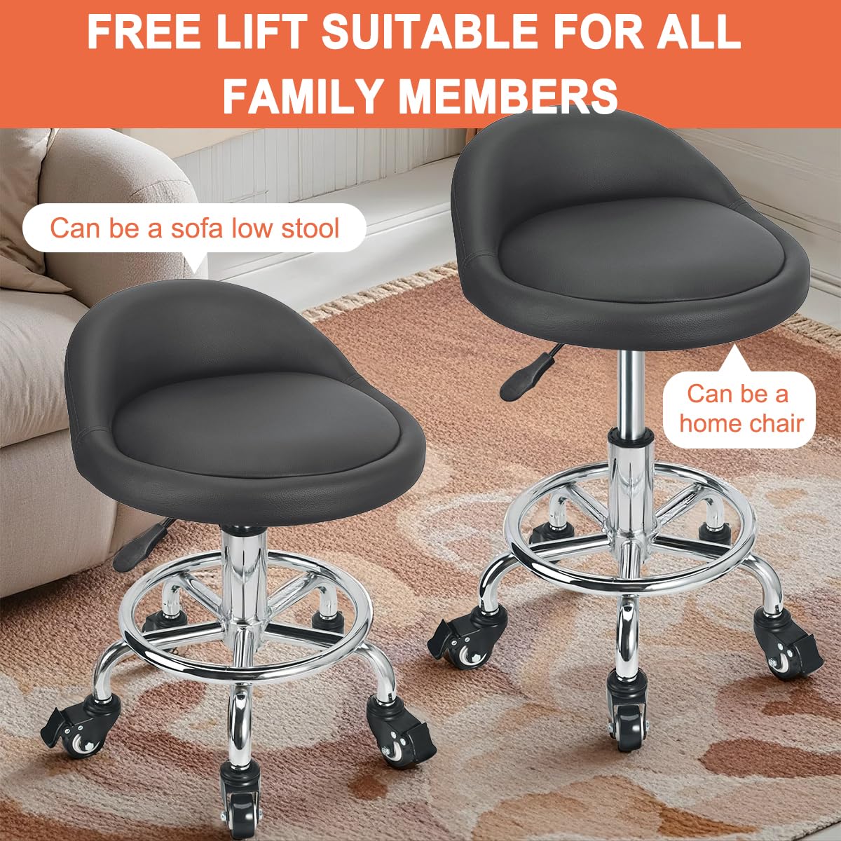 JOSTZHXIN rolling stool with back and 360-degree wheels for flexible work
