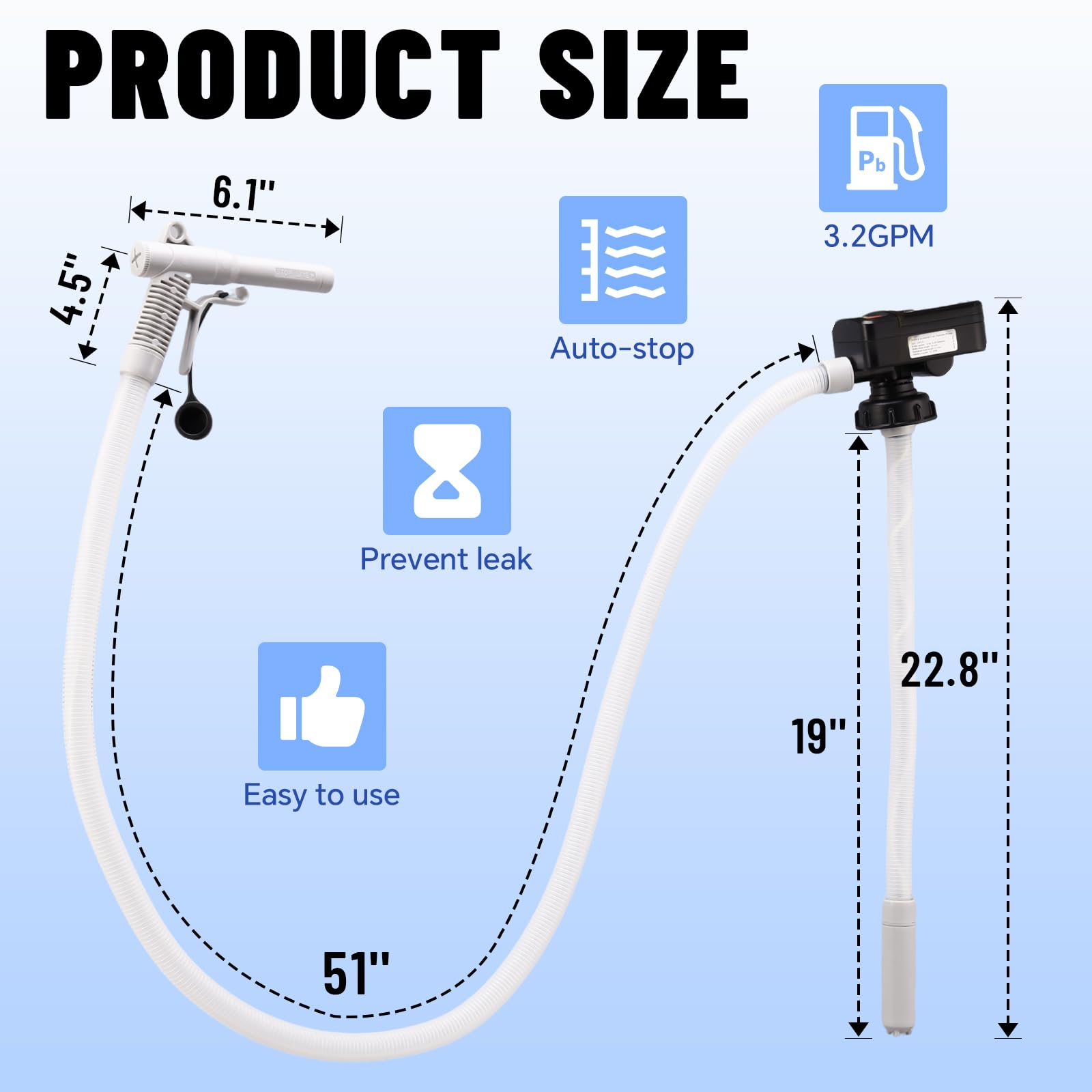 Jownupp 51-inch hose extends reach for difficult refueling