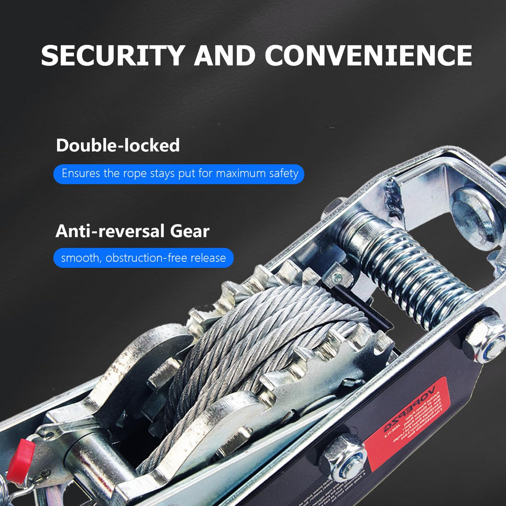 JOYANALL Come Along Winch eleven-point-five-foot cable, smooth operation for towing and loading.