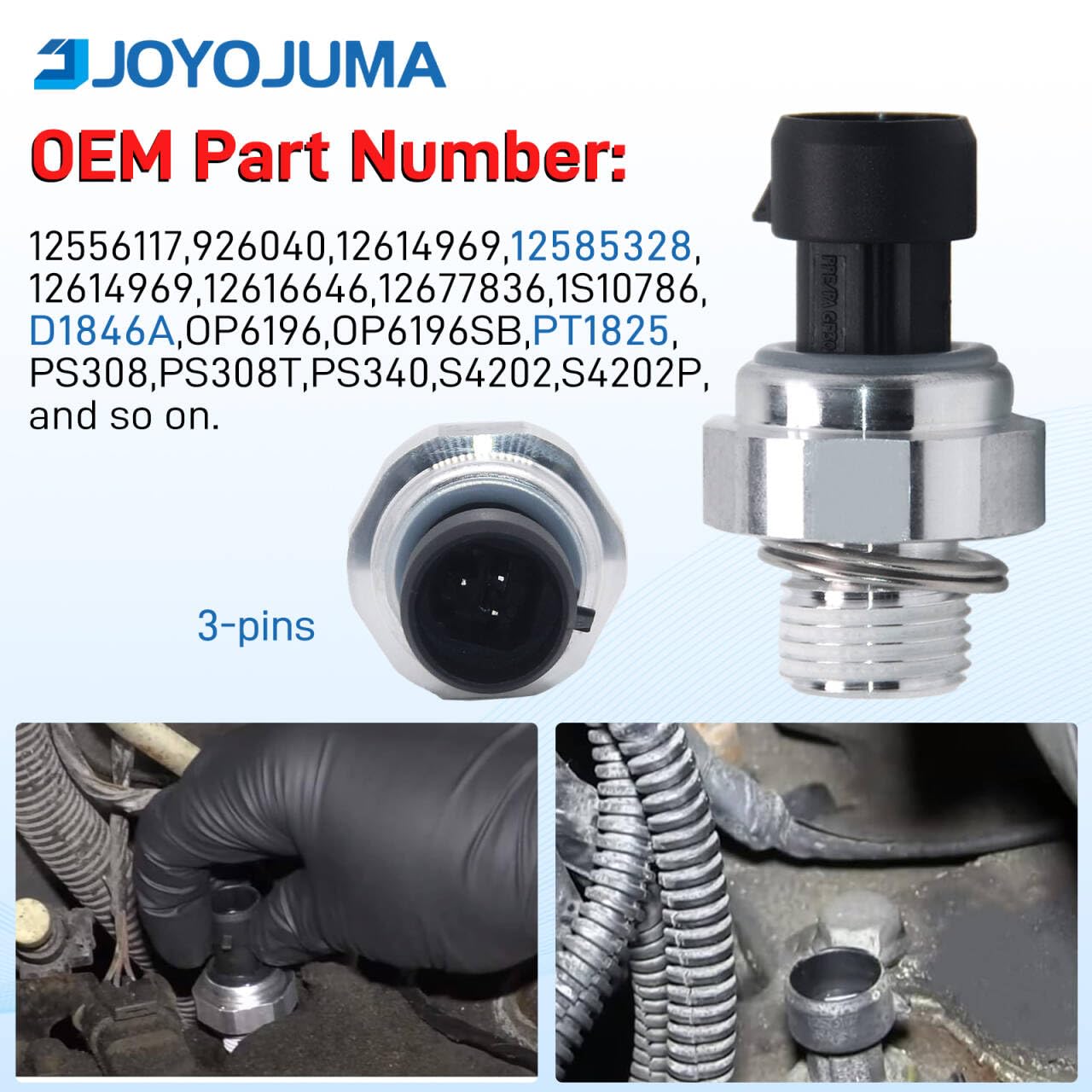 JOYOJUMA oil pressure sensor mounted in Chevy Tahoe engine area for stable readings.