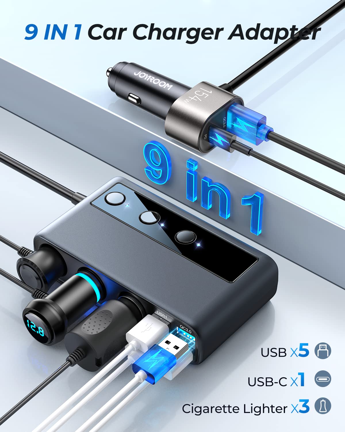 JOYROOM 210W car charger ports for GPS and dash cam in vehicle
