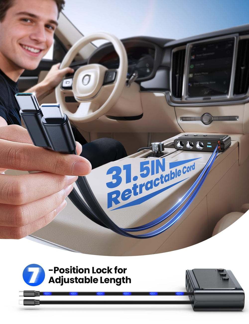 JOYROOM 9-in-1 with extension reach extends charging to back seats.