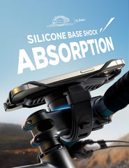 JOYROOM bike phone holder shows double buckle fixation keeps device secured on rough roads.