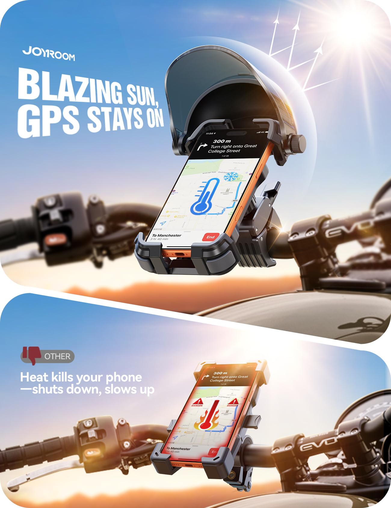 JOYROOM bike phone holder enables one-handed operation with secure back lock.