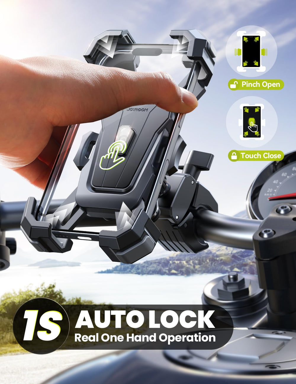 JOYROOM handlebar clamp fits 18-34mm handlebars for versatile mounting.