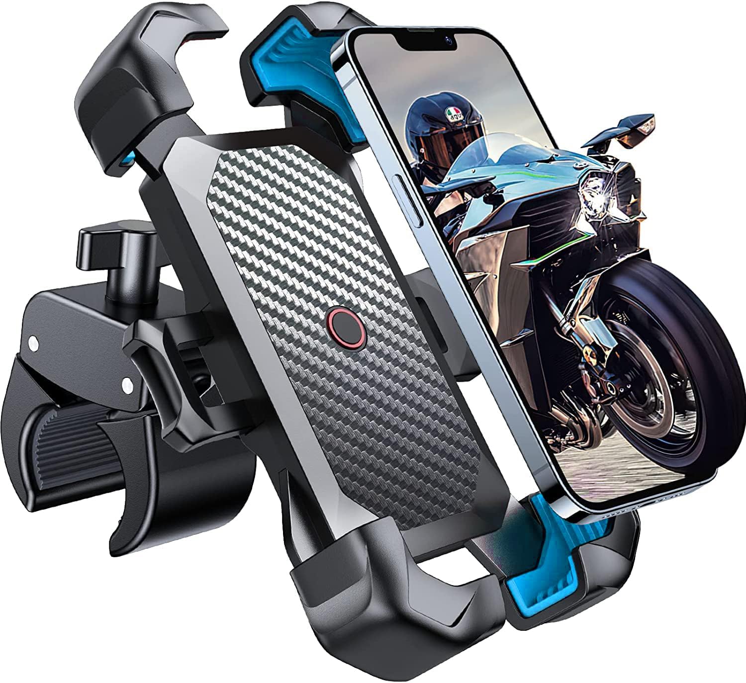 JOYROOM motorcycle mount shows the 1s auto lock button for secure one‑hand operation.