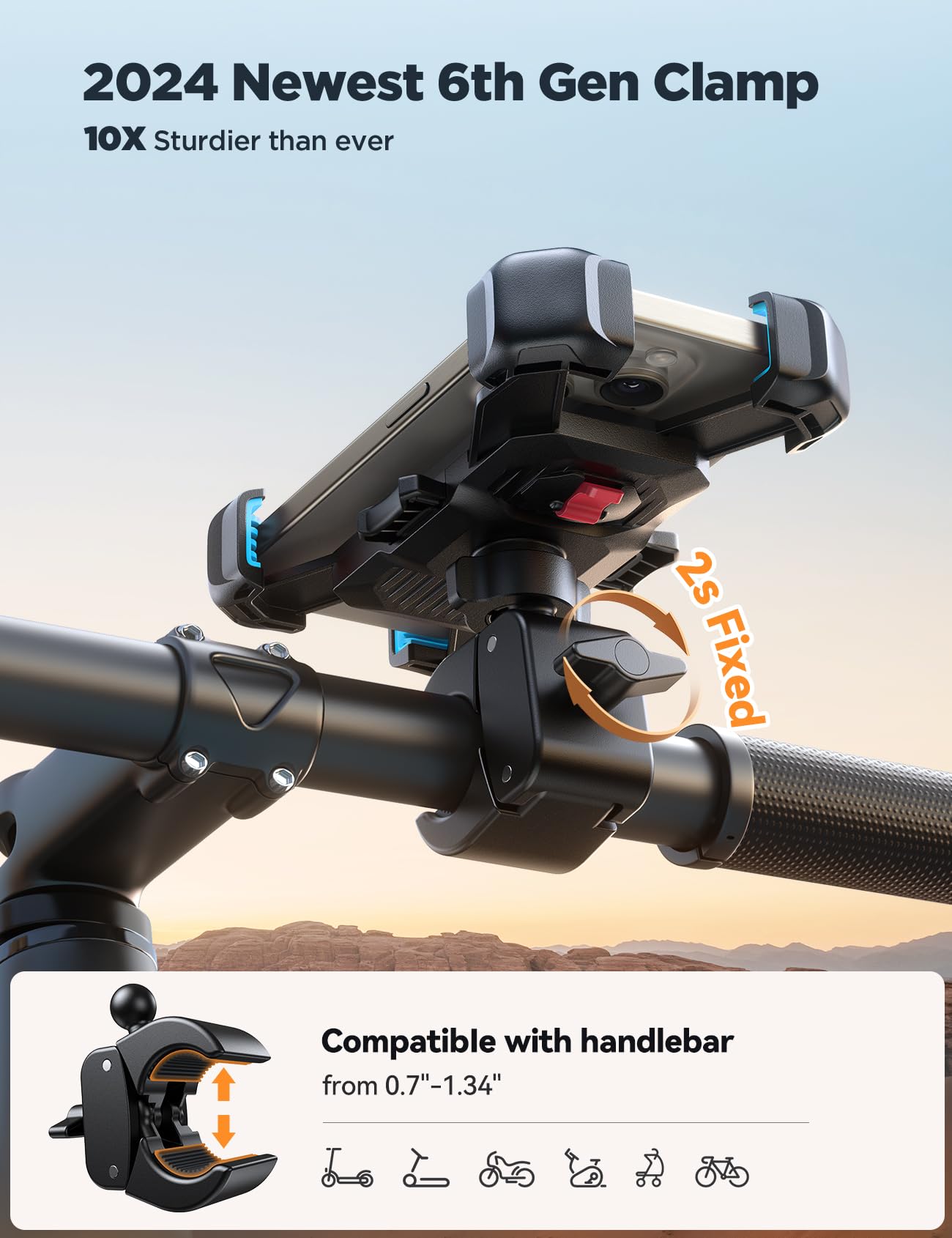 JOYROOM handlebar compatibility on 0.7 to 1.34 inch bars for many bikes.