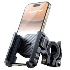 JOYROOM motorcycle phone holder clamp secures devices on rough roads.