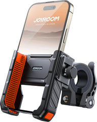JOYROOM motorcycle phone holder main view showing secure grip on rough roads