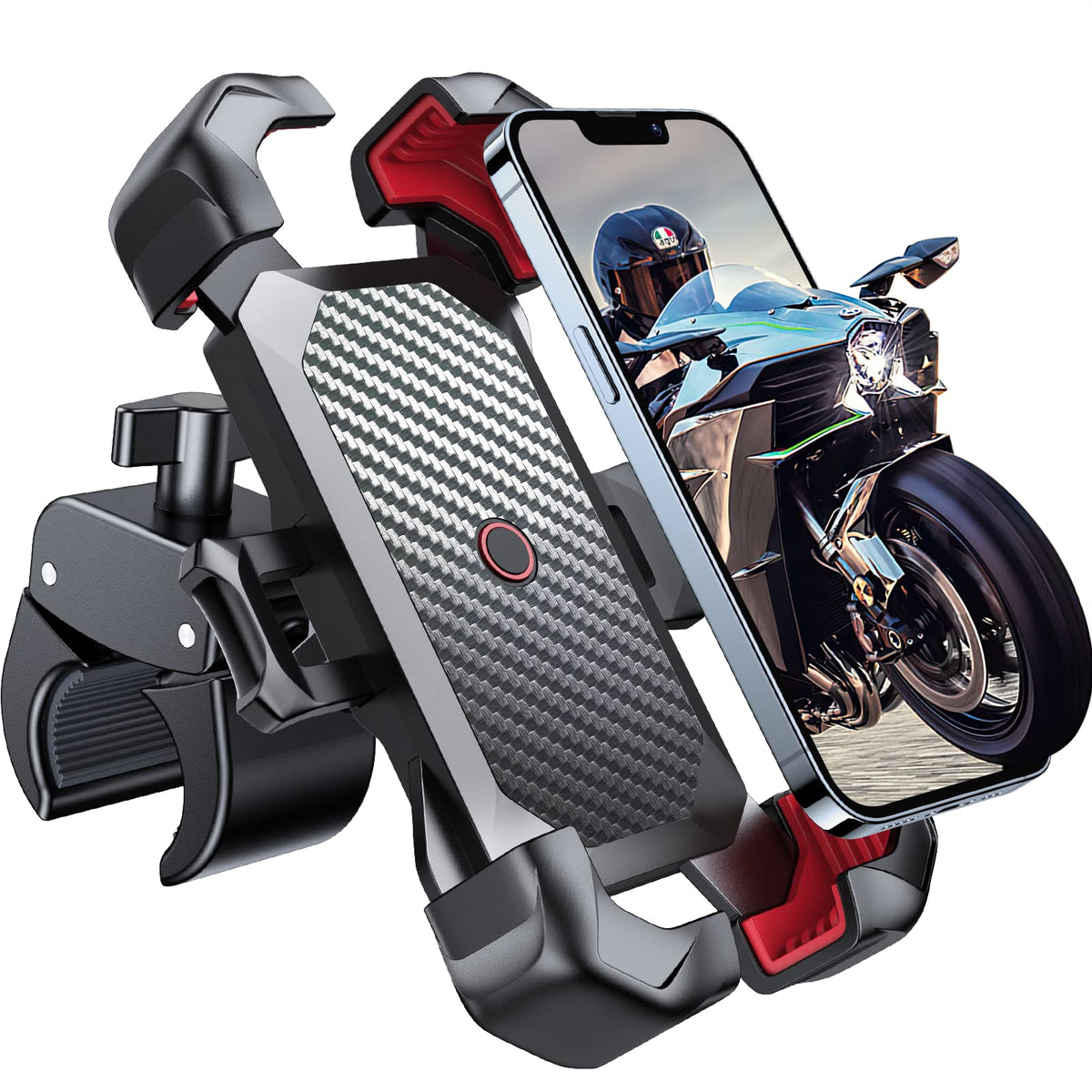 JOYROOM motorcycle mount auto-lock button secures your phone with one click.