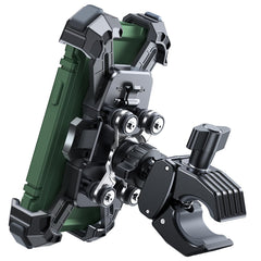 JOYROOM motorcycle mount with dual vibration dampener secures devices on rough roads.