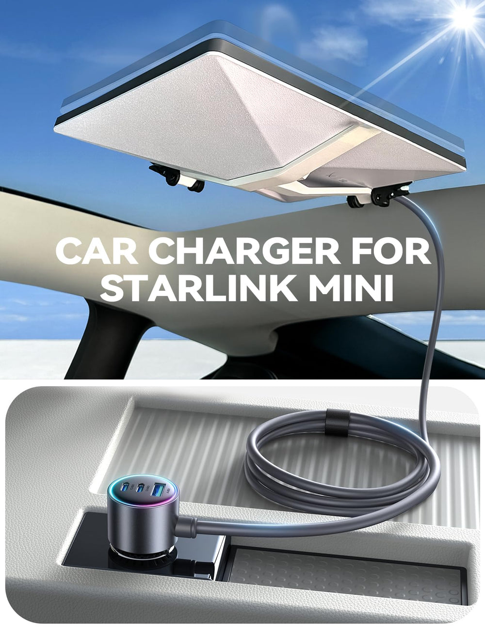 JOYROOM Starlink Mini Car Adapter 10ft cable for flexible vehicle installation.