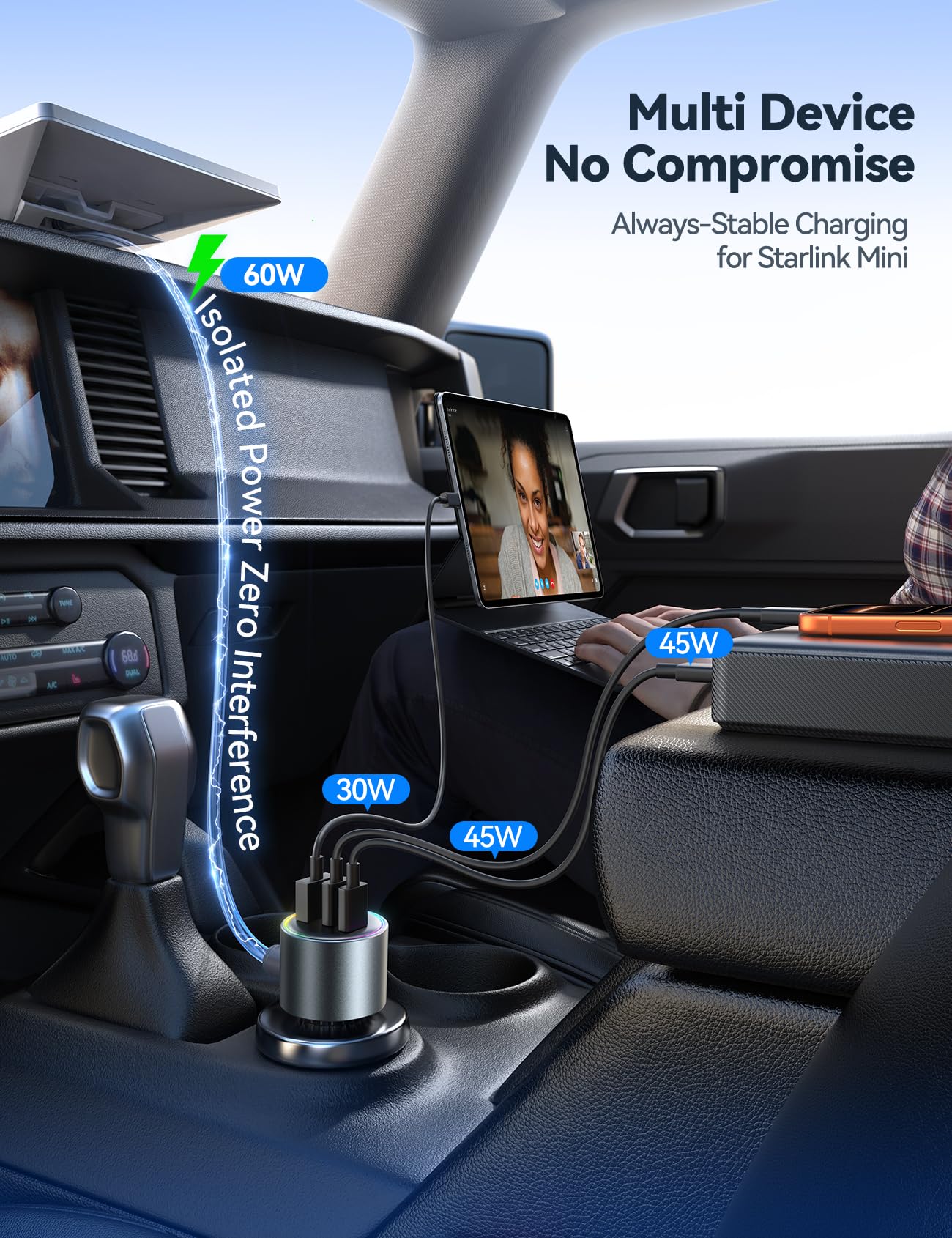 JOYROOM Starlink Mini car adapter with heat-dissipation vents for safe operation.