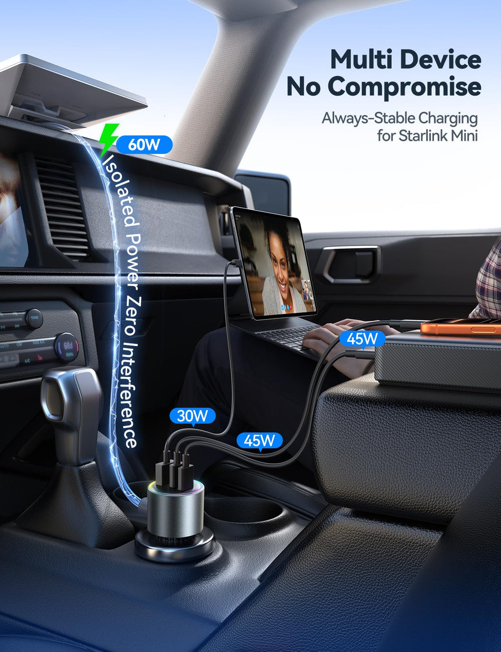 JOYROOM Starlink Mini car adapter with heat-dissipation vents for safe operation.