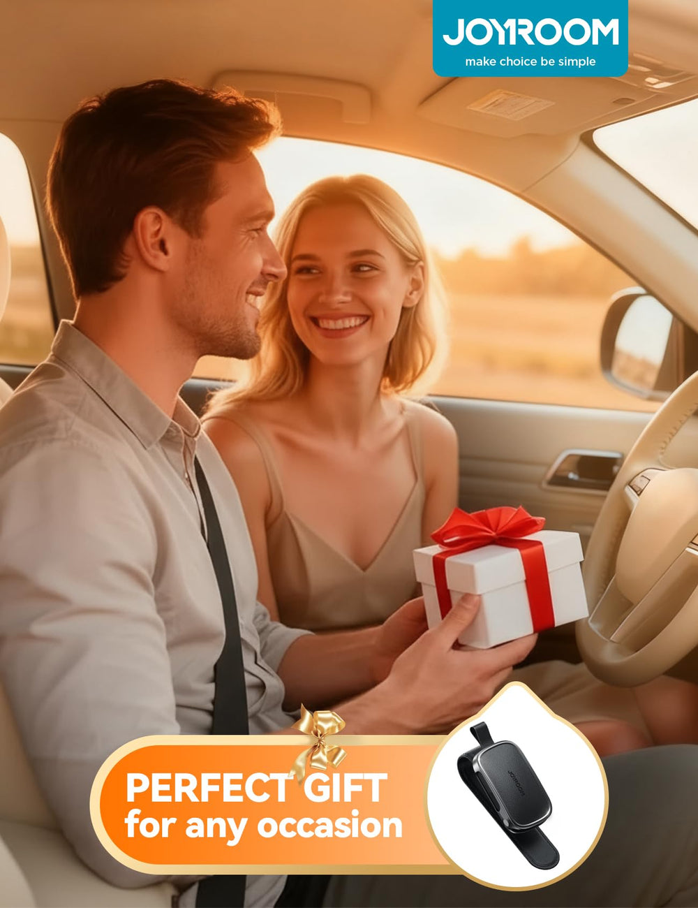 JOYROOM orange visor holder complements interior and keeps glasses ready for road trips