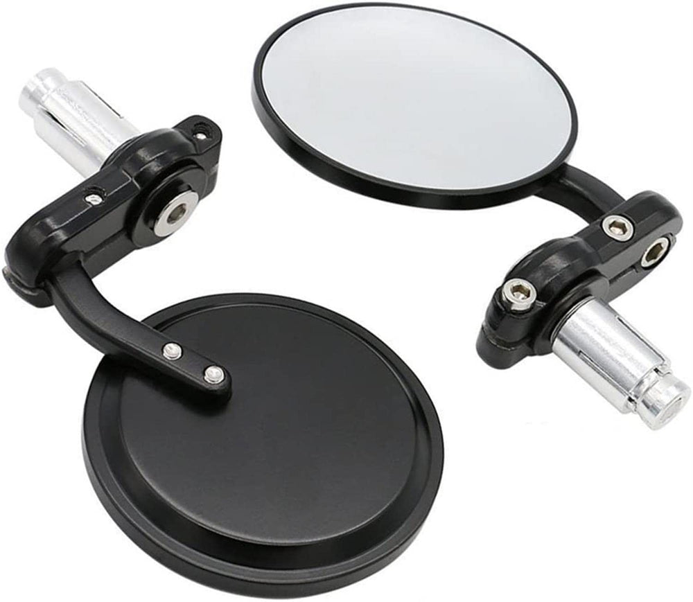 JoySee universal black 3-inch round bar end mirror with wide rear view.