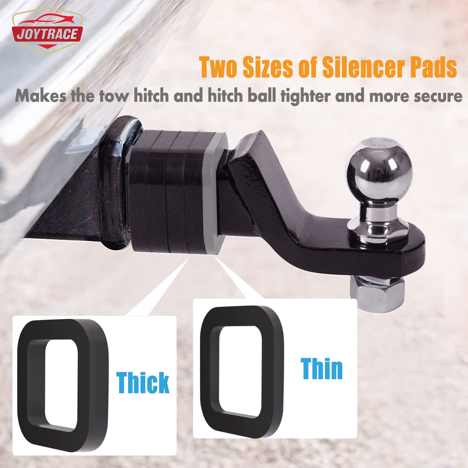 Joytrace 0.175-inch pad cushions between the receiver and hitch to minimize rattling