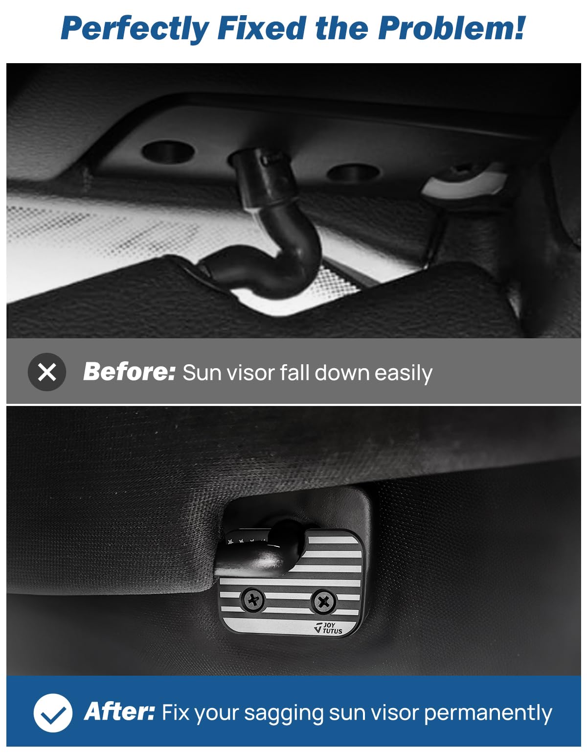 Joytutus aluminum sun visor clip close-up highlighting durable finish.