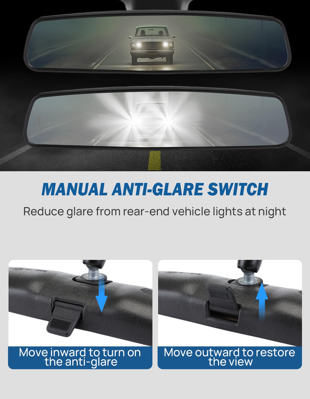 Anti-glare feature visible on JOYTUTUS mirror during night driving