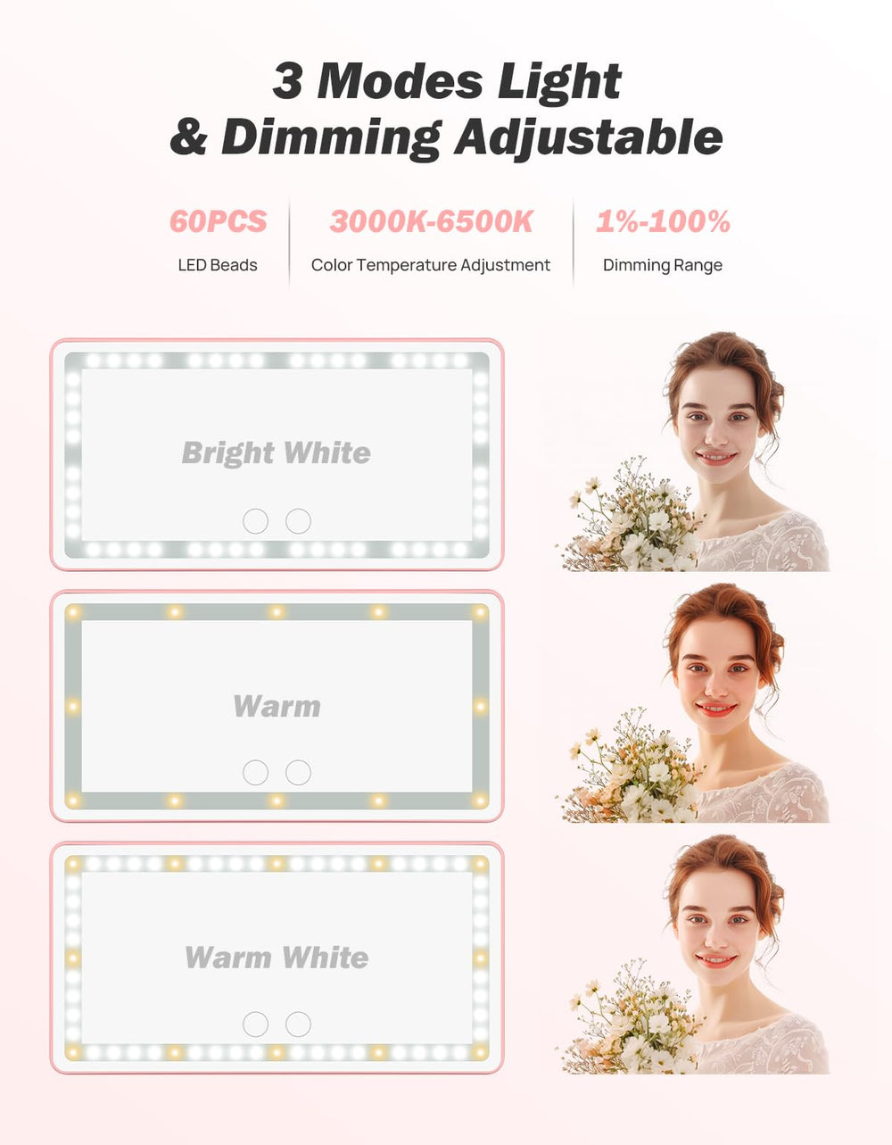 JOYTUTUS bi-color LED lights provide natural looking makeup under varied conditions