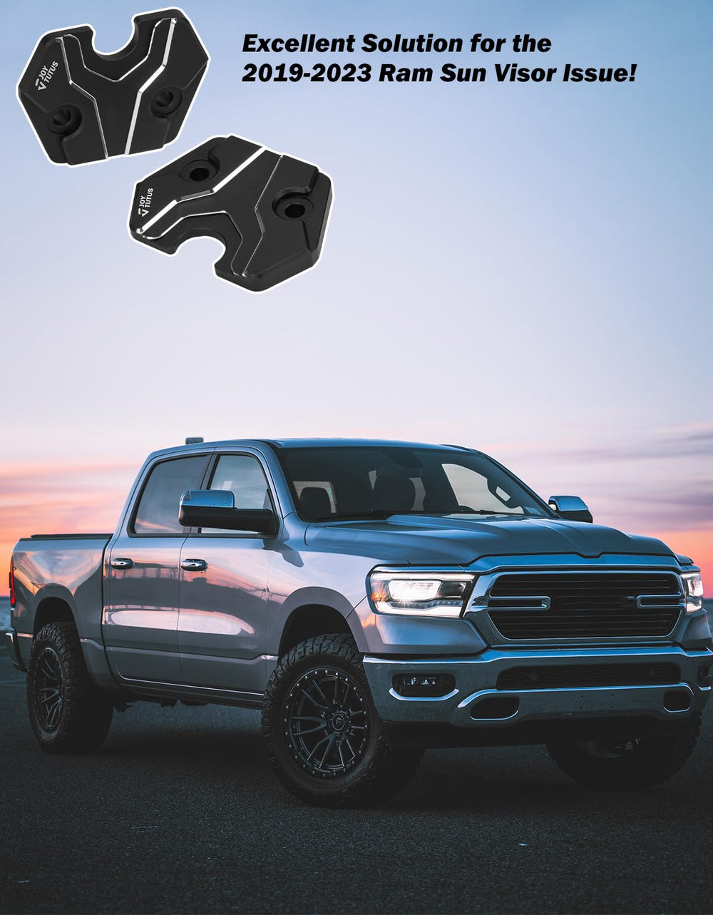 JOYTUTUS black anodized sun visor clip adds rugged durability to cab interior.
