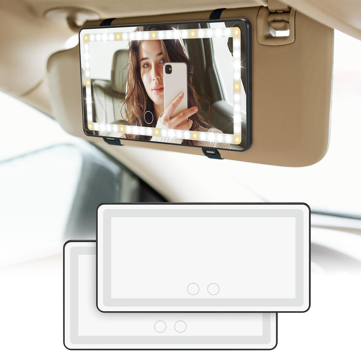 JOYTUTUS car vanity mirror with lights on visor for on-the-go makeup prep