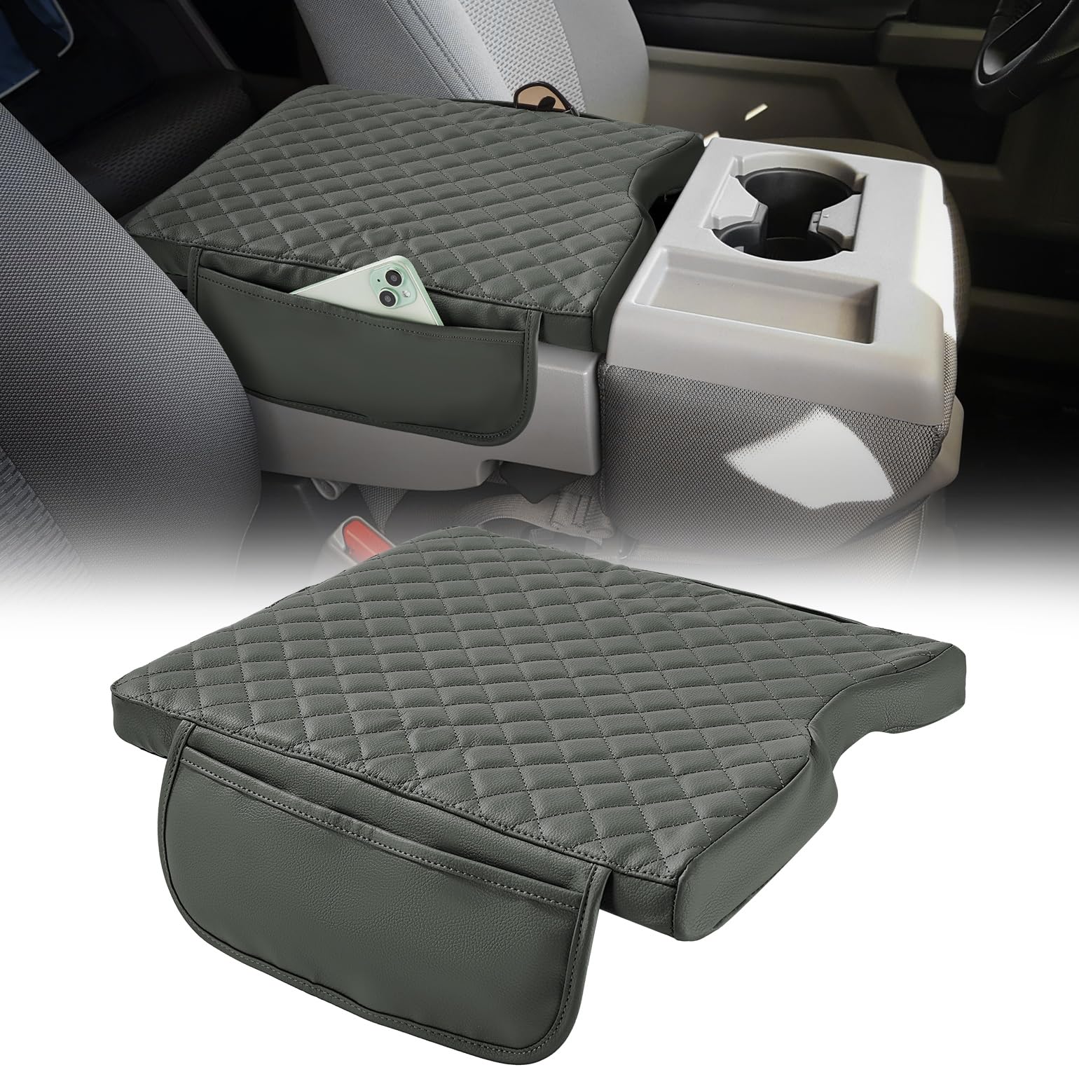JOYTUTUS center console cover for Ford F-150 jump-seat protects lid from scratches with vegan leather