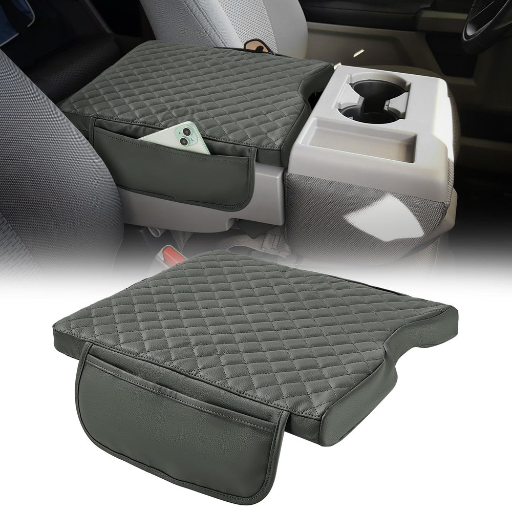 JOYTUTUS center console cover for Ford F-150 jump-seat protects lid from scratches with vegan leather