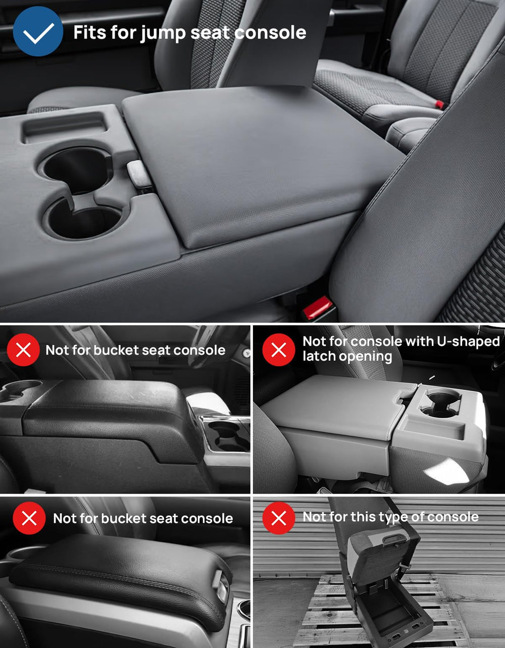 JOYTUTUS jump-seat F-150 console cover side view cushions the armrest for comfort.