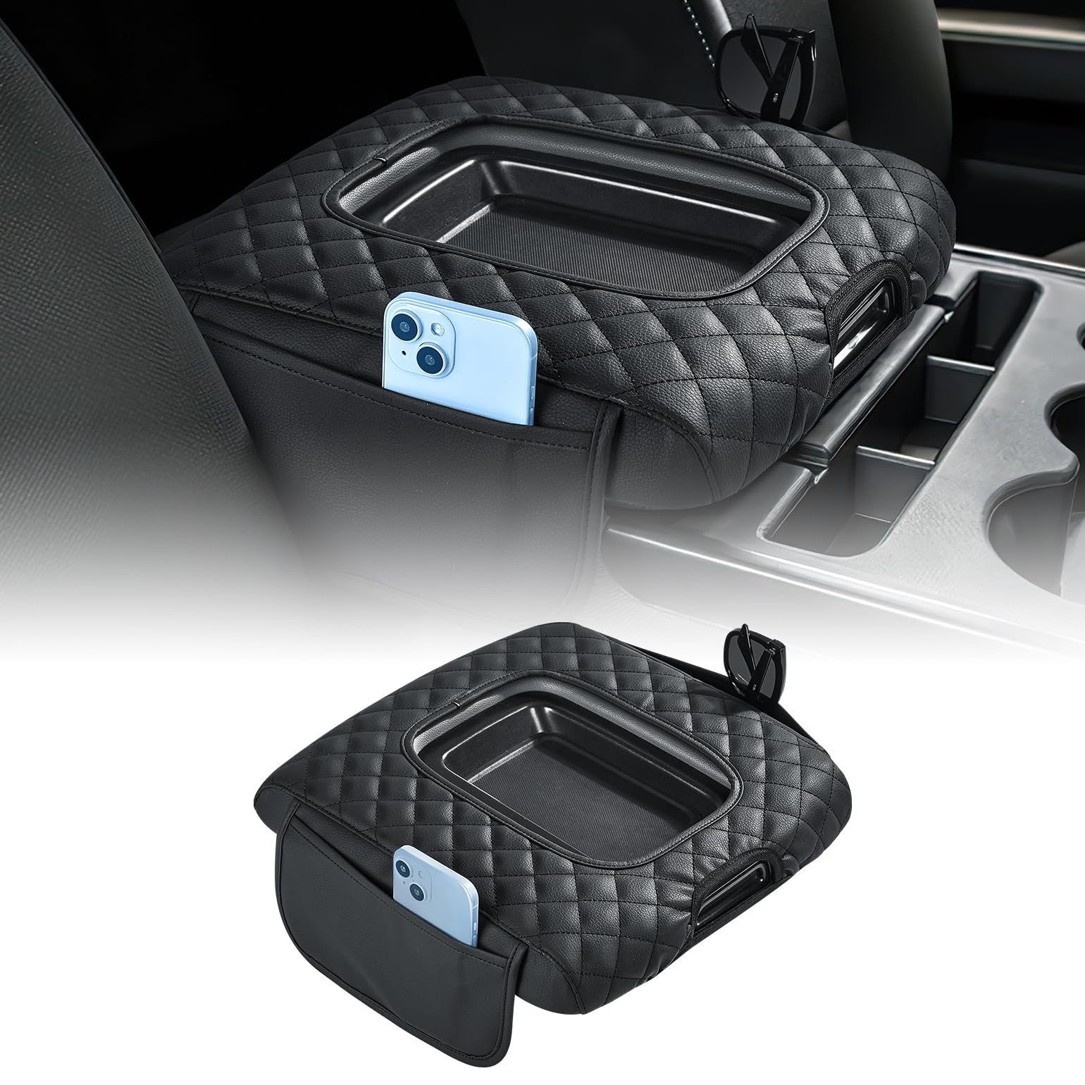 JOYTUTUS center console cover with two pockets for quick storage during drives.