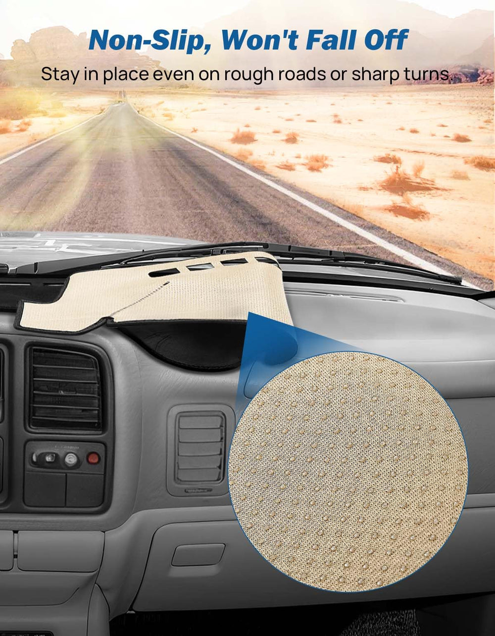 JOYTUTUS dash cover non-slip backing keeps position without glue