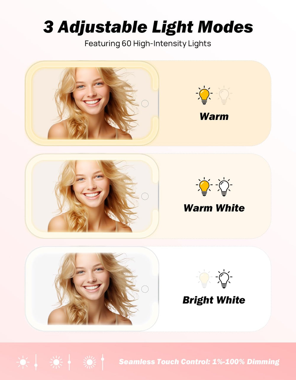 Joytutus dimmable brightness lets you tailor light for makeup.