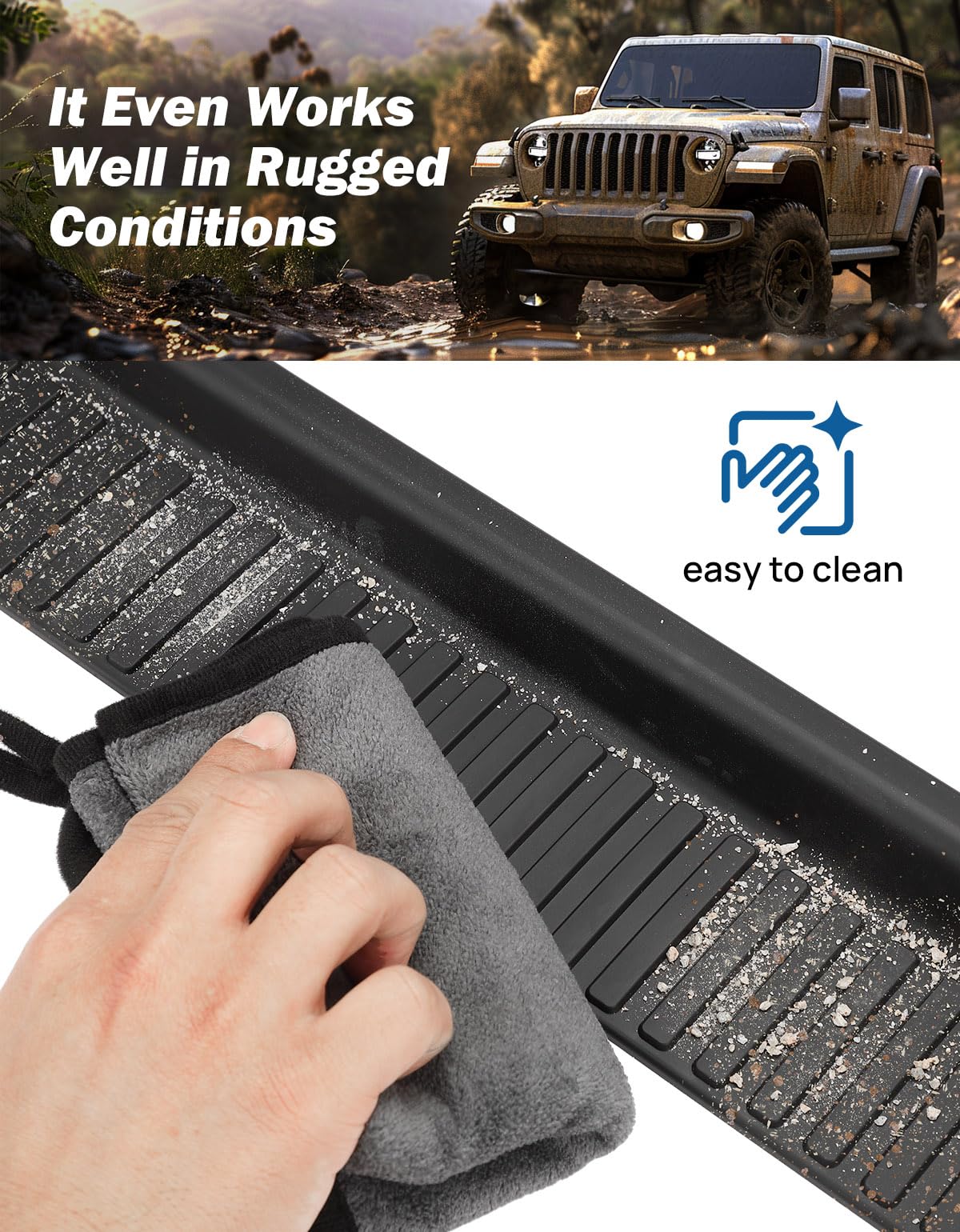 JOY TUTUS closeup of TPU material highlights flexible, weather-resistant protection for door sills.