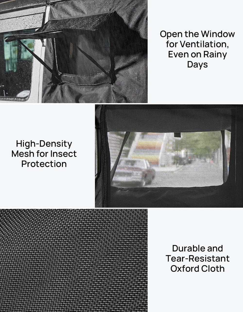 JOYTUTUS easy-install shade secured by retention webbing on Wrangler doors.