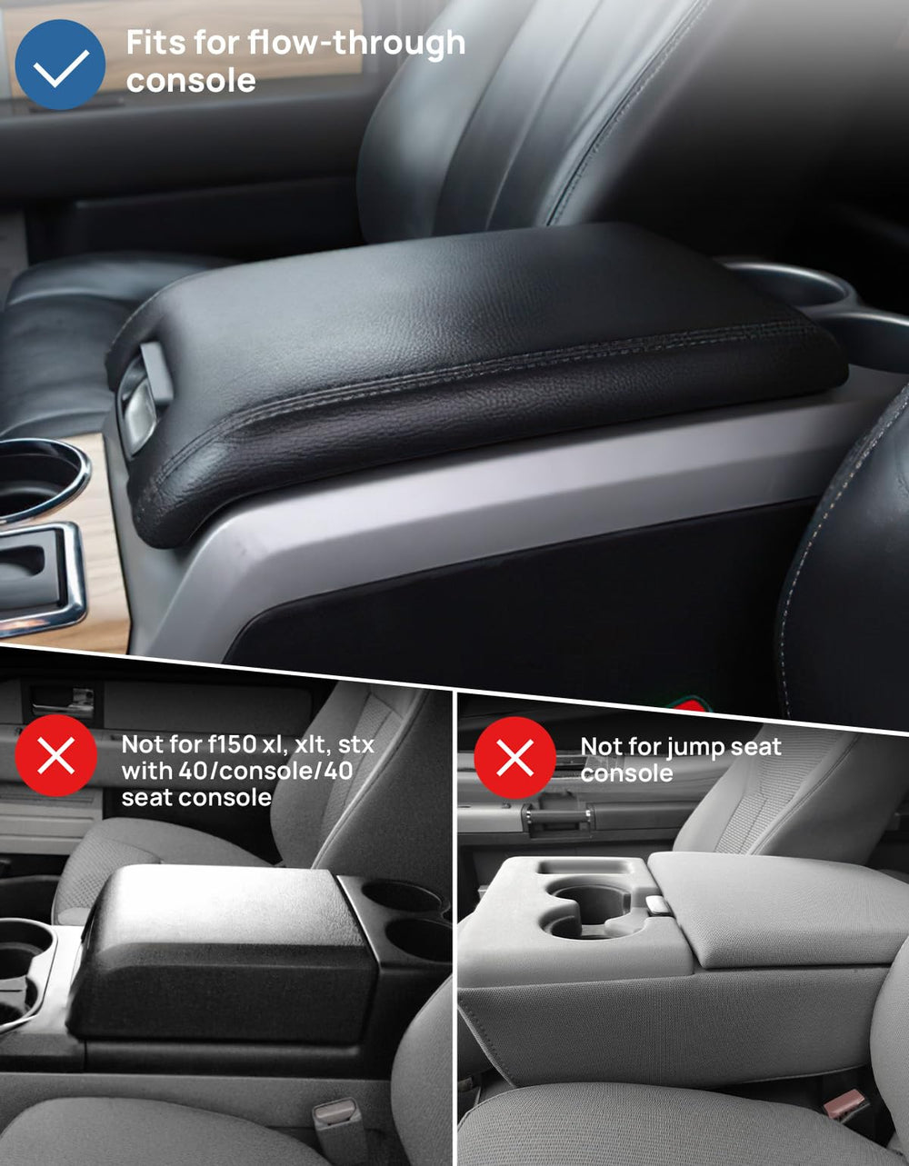 Joytutus F-150 console cover, side view, keeps edges protected