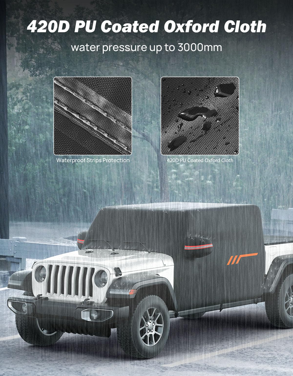 JOYTUTUS cab cover shows windproof central strap for stable fit during storms.