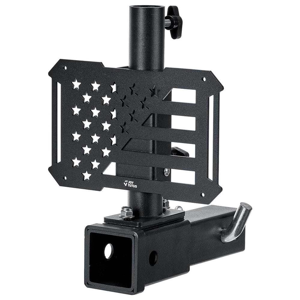 JOYTUTUS hitch flag pole holder for 2-inch receivers shows universal compatibility.