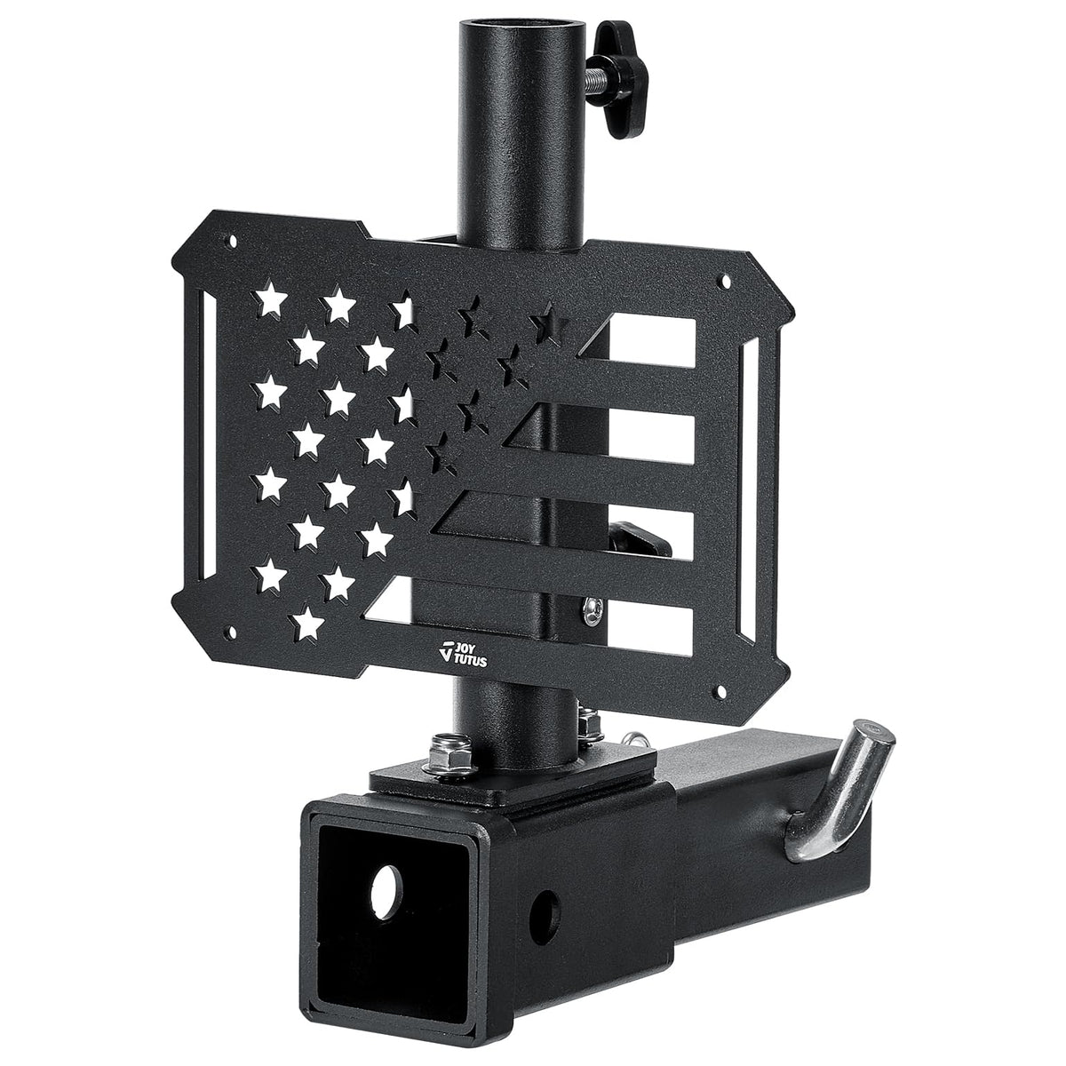 JOYTUTUS hitch flag pole holder for 2-inch receivers shows universal compatibility.