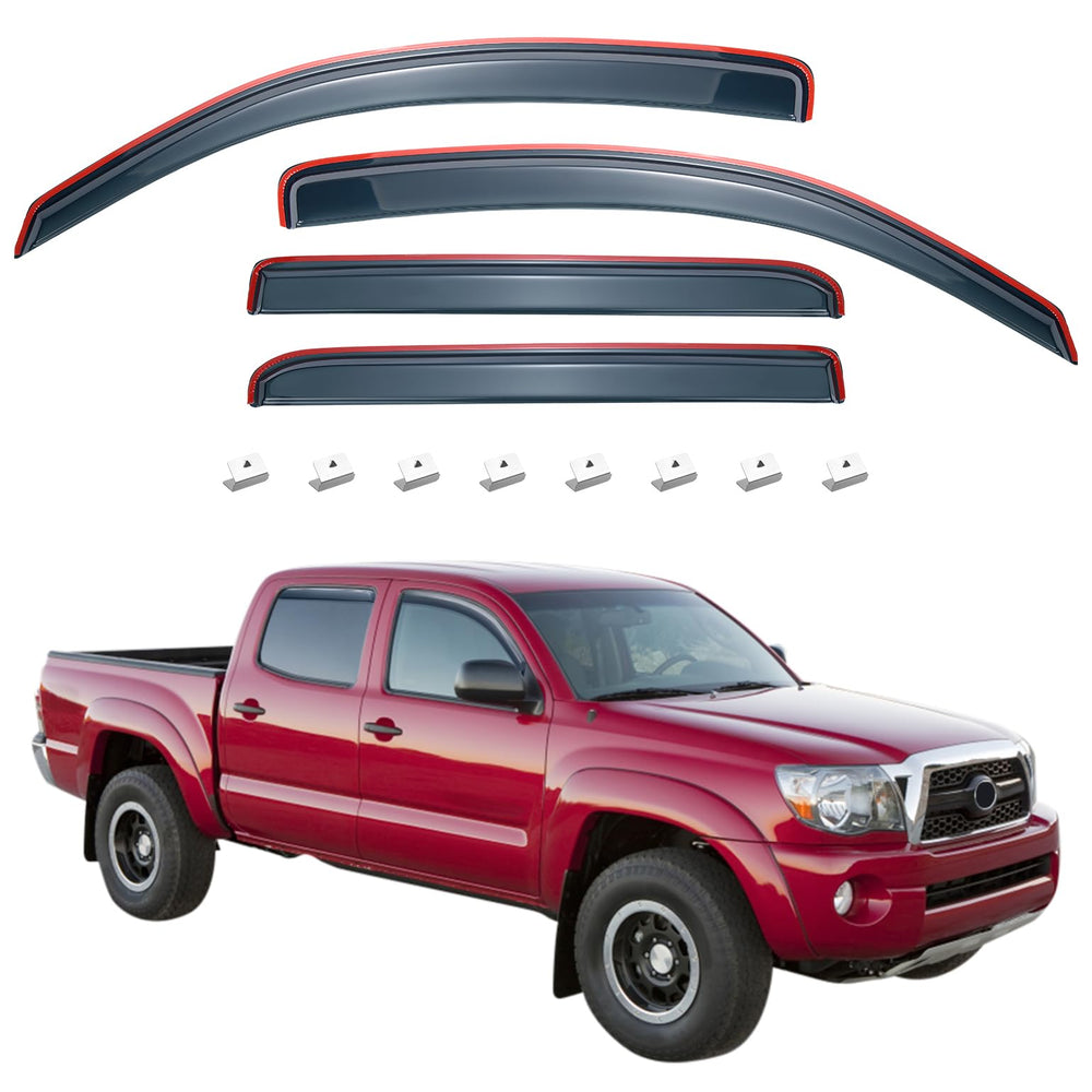 Joytutus in-channel rain guard for Tacoma Double Cab with rain protection and sleek side profile.