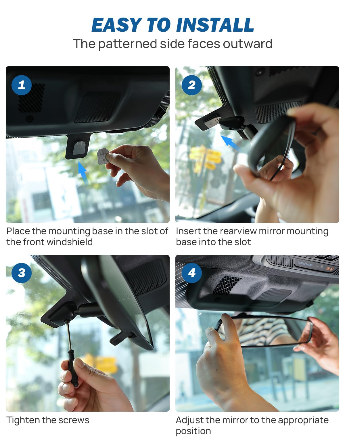 Included accessories: mirror, base, and installation tool