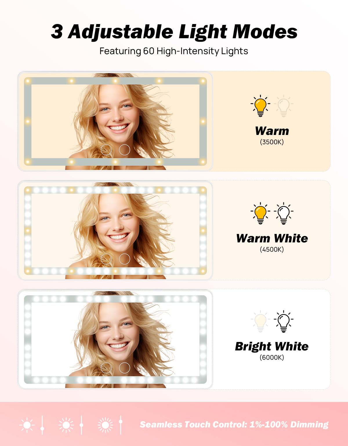 JOYTUTUS LED vanity mirror panel providing bright, even illumination for flawless application