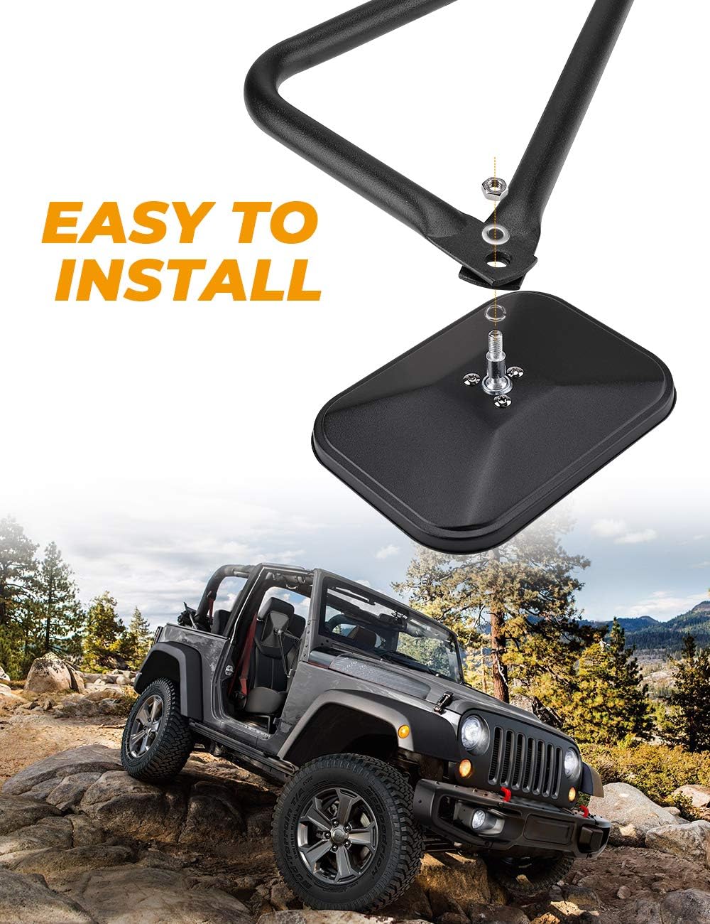 Joytutus wide-view 8-inch mirror delivers broad rear visibility for Jeeps