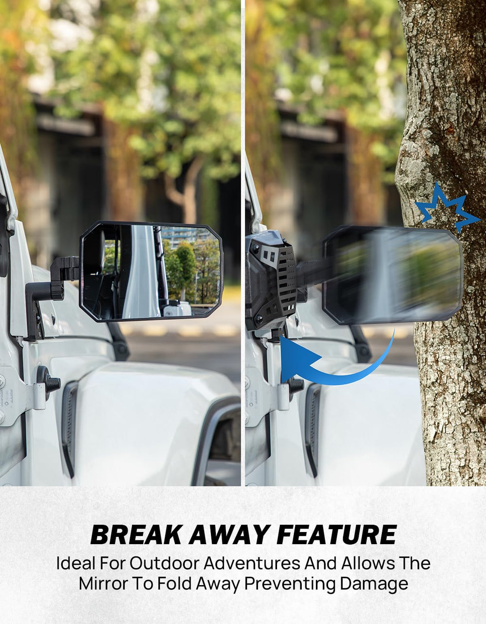 JOYTUTUS mirrors doors-off breakaway feature helps prevent damage on close obstacles
