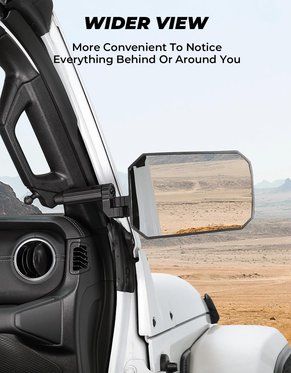 Break-away JOYTUTUS mirrors protect Wrangler JL from trail obstacles during off-road adventures