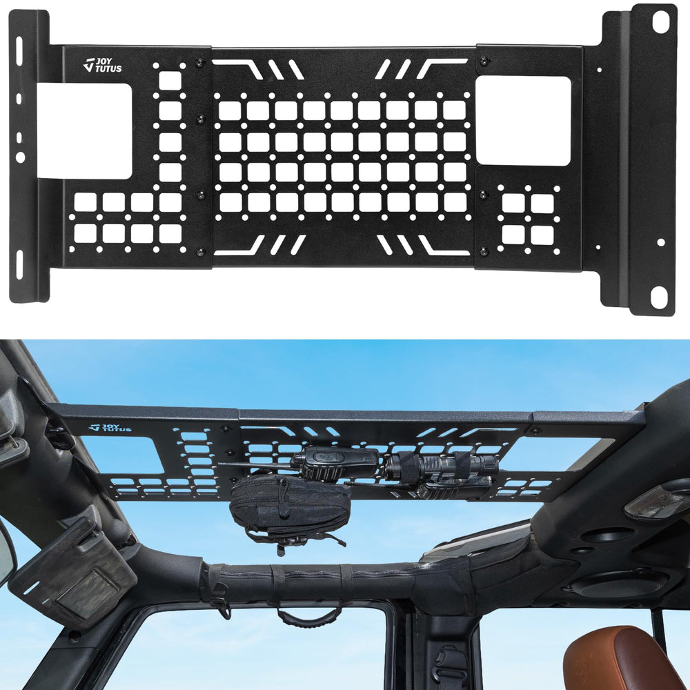 JOYTUTUS overhead Molle panel on Wrangler JK hard top increases cargo space.
