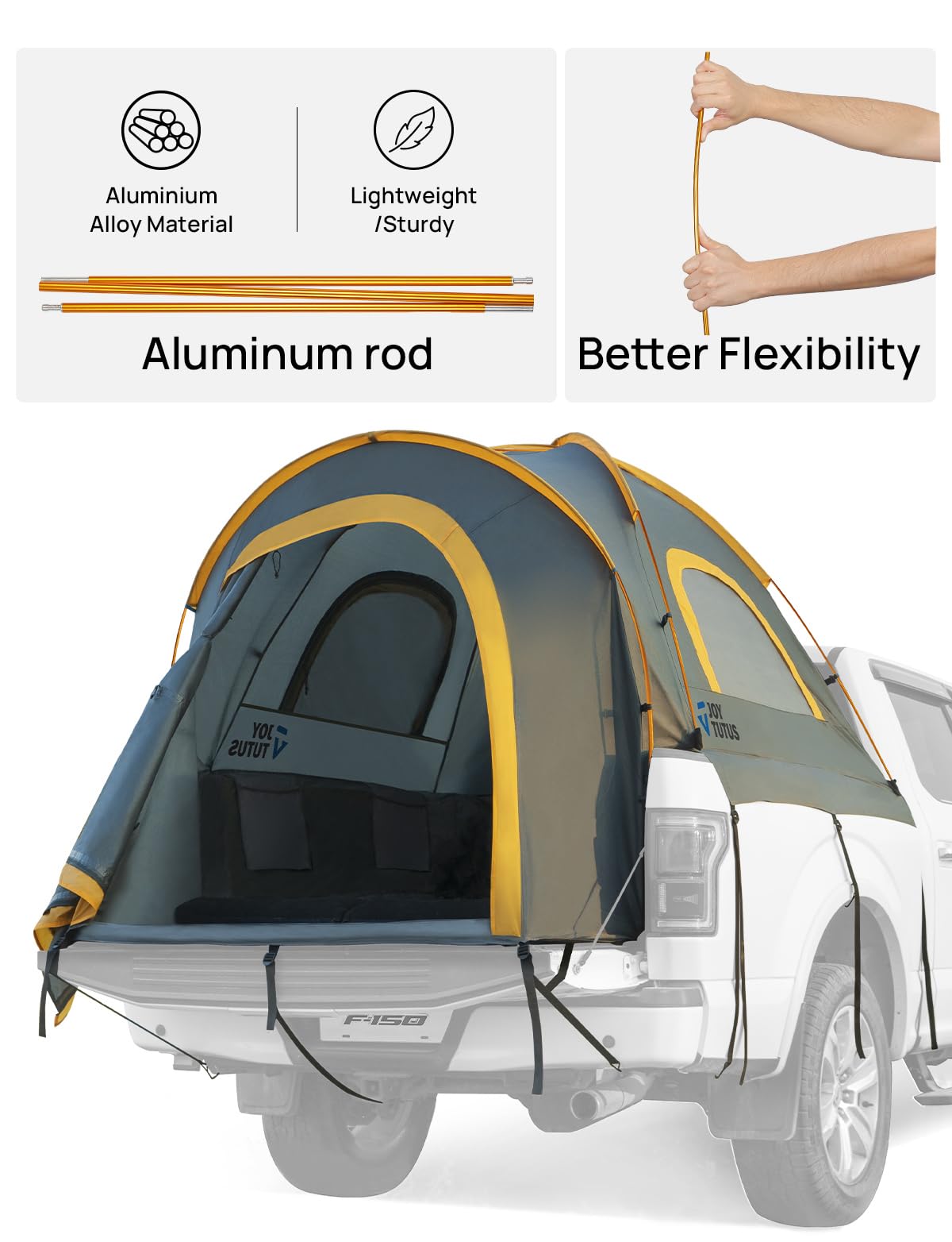 Joytutus truck bed tent compatible with popular pickups like F-150 and Silverado.