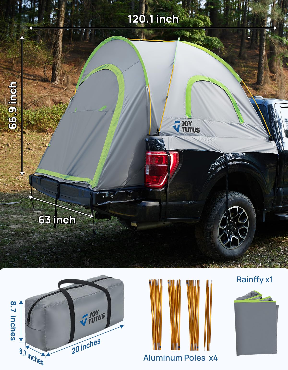 JOYTUTUS pickup tent 8ft compatibility trucks: fits 8ft bed pickups.