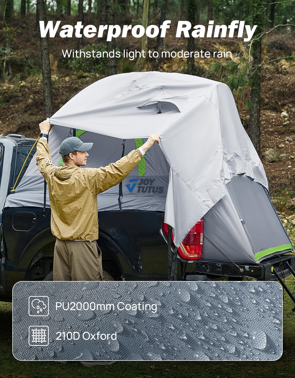 JOYTUTUS pickup tent 8ft rainfly extended: protects against rain and dew.