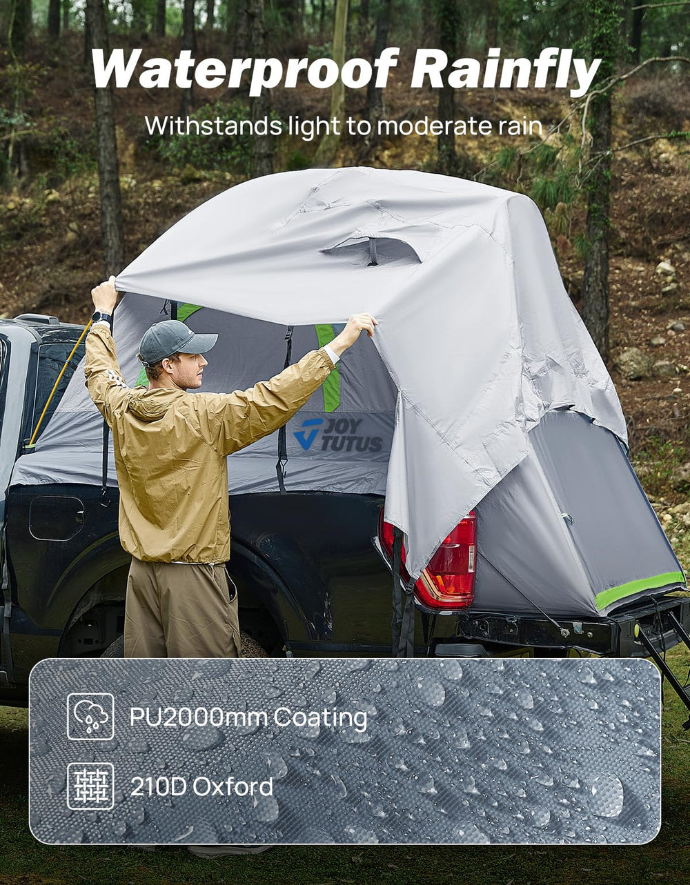 JOYTUTUS pickup tent 8ft rainfly extended: protects against rain and dew.